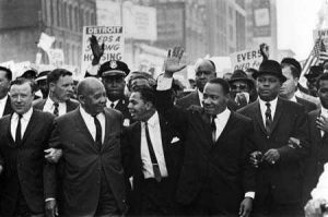Martin Luther King Jr., second from right, marched with UAW President Walter P. Reuther, left, and other civil rights leaders in Detroit in 1963. He previewed his famous "I Have a Dream" speech before delivering it in Washington two months later.