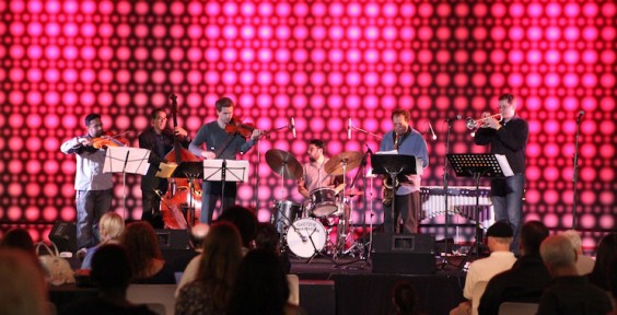 Performing with his stringtet at the DeYoung Museum, 2012. (L-R) Charith Premawardhana, John Wiitala, Mads Tolling, Smith Dobson, Mike Zilber, Erik Jekabson