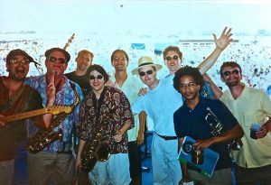 New Orleans, 1998, at the New Orleans Jazz and Heritage Festival with the New World Funk Ensemble, a band Erik co-led with guitarist Todd Duke. From Left to Right: Todd Duke, Loren Pickford, Sam Price, Scott Bougeious, Michael Skinkus, Karl Budo, Erik Jekabson, Grant Harris, Charlie Dennard
