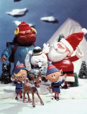 RUDOLPH THE RED-NOSED REINDEER -- Pictured: (l-r) Front Row: Hermey, Rudolph, Head Elf, Yukon Cornelius, Sam the Snowman, Santa Claus (Photo by NBC/NBCU Photo Bank via Getty Images)