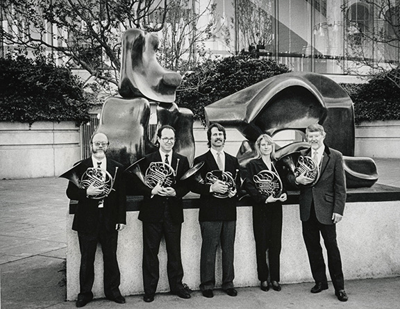 The San Francisco Symphony Horn Section circa 1997 (left to right): Robert Ward, Jonathan Ring, Bruce Roberts, Lori Westin, David Krehbiel
